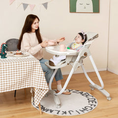 Trona Plegable para Bebé con Ruedas Altura y Reclinación Ajustable Reposapiés de 3 Posiciones y Bandeja de Doble 96,5 x 55 x 99-109 cm-Gris