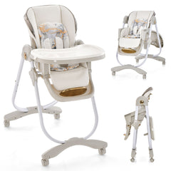 Trona Plegable para Bebé con Ruedas Altura y Reclinación Ajustable Reposapiés de 3 Posiciones y Bandeja de Doble 96,5 x 55 x 99-109 cm-Gris