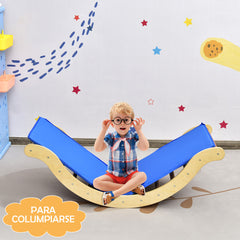 3 en 1 Set Escalera Plegable para Niños Arco Escalada Rampa Reversible para Escalar y Deslizar de Madera con Estera Carga 60 kg Natural