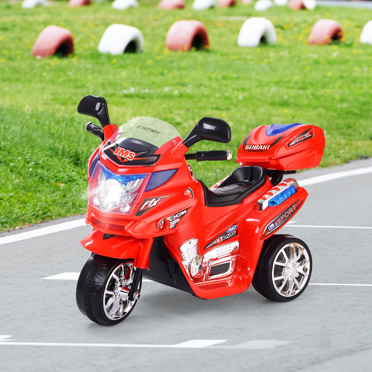 Moto Montable para Niños Moto Eléctrica Juguete de Batería 6 V con 3 Ruedas Música Incorporada Focos Función Adelante y Atrás Rojo