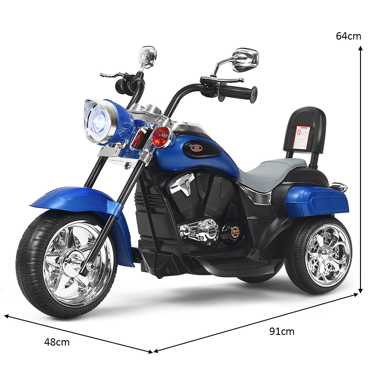 Moto en Estilo Chopper para Niños Moto Montable Alimentada a Batería con Marcha Adelante Conducción Realística Azul
