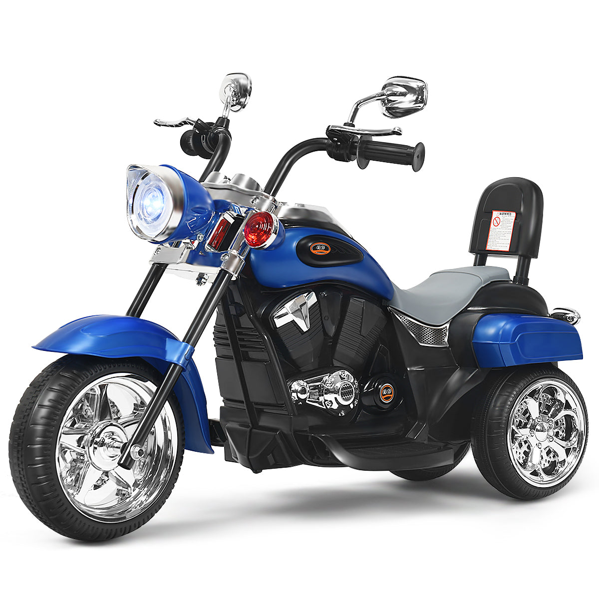Moto en Estilo Chopper para Niños Moto Montable Alimentada a Batería con Marcha Adelante Conducción Realística Azul