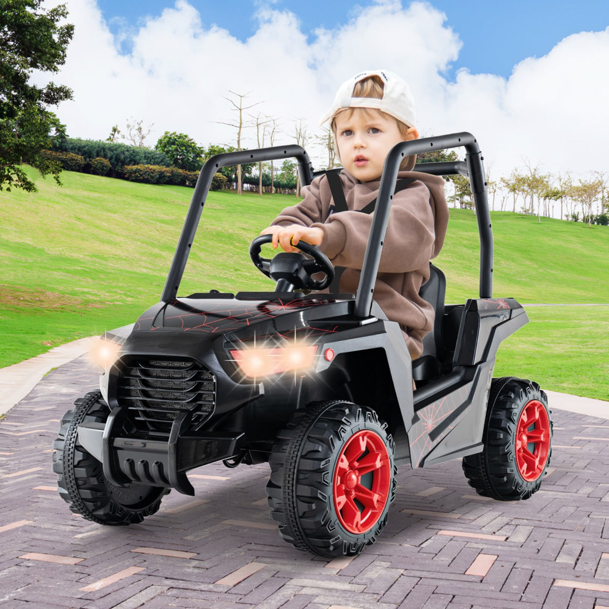 UTV para Niños Coche de Juguete a Batería de 24V con Control Remoto 3 Velocidades 2 Suspensiones de Resorte Arranque Lento Música Negro