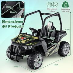 UTV para Niños Coche de Juguete a Batería de 24V con Control Remoto 3 Velocidades 2 Suspensiones de Resorte Arranque Lento Música Verde