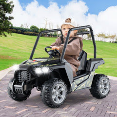 UTV para Niños Coche de Juguete a Batería de 24V con Control Remoto 3 Velocidades 2 Suspensiones de Resorte Arranque Lento Música Verde